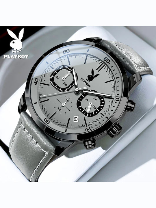 Playboy Γυναικείο Ρολόι 22mm Χρονογράφος Μπαταρίας με Γκρι Μεταλλικό Μπρασελέ
