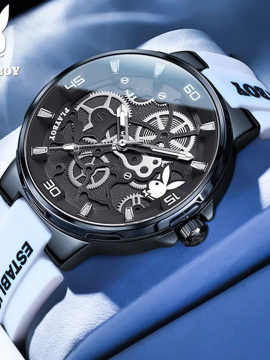 Ceas Dama 43mm Baterie Cu Curea Din Cauciuc Alb/Negru