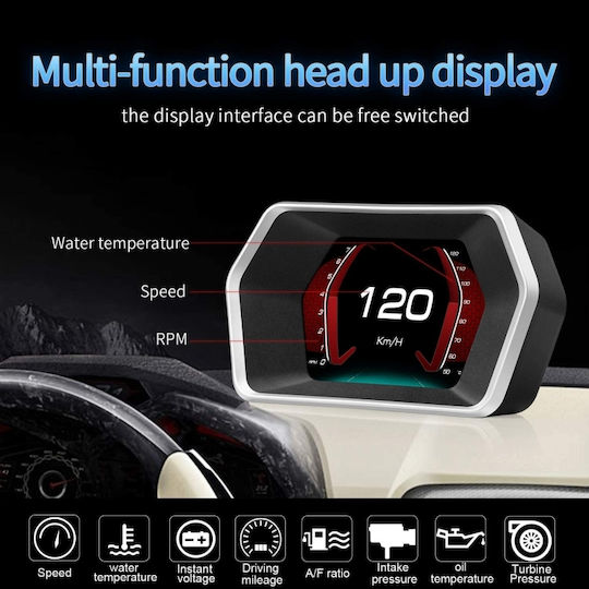 Pyramid Instrument digital OBD2, Head Up Display, Temperatura apei, Contor RPM, Temperatura uleiului și Aer-combustibil Pentru mașină pentru montare pe Tabloul de bord