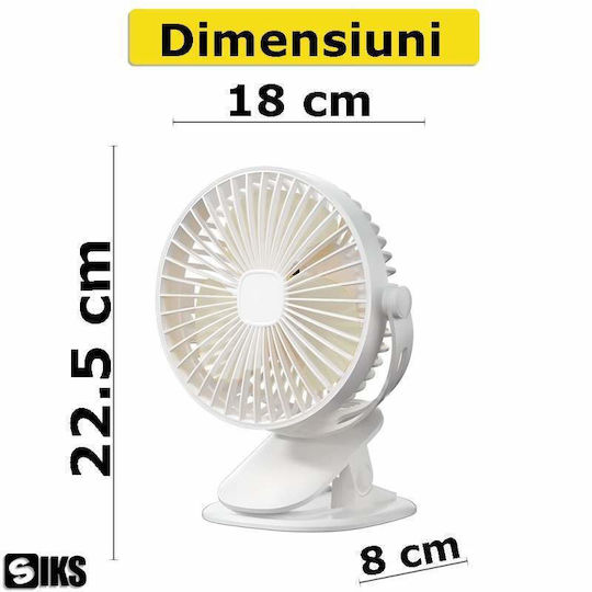 Siks Ventilator De Birou Portabil Camping Cu Clip 3 Niveluri De Viteză Rotire 720 Grade Durată Baterie 5v 3-13h Usb Alb
