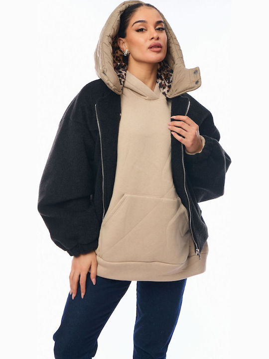 Women's Lifestyle Jacket for Winter with Hood Black