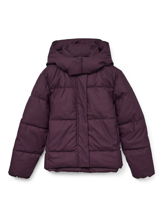 Short Women's Puffer Jacket for Winter Burgundy