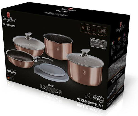 Berlinger Haus Metallic Line Комплект Съдове За Готвене От Алуминий Rose Gold Collection С Вътрешно Покритие От Камък 5 Части