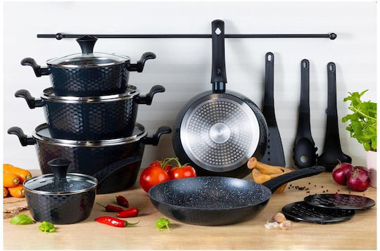 Edenberg Set de Vase de Gătit din Aluminiu Negru cu Acoperire Antiaderentă, 15 Piese