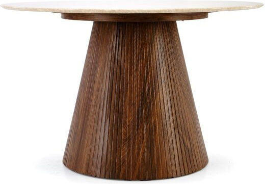 Houston 2078 Round Dining Room Table Open Travertine Walnut
