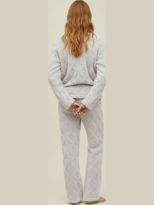 Zizo Winter Damen Pyjama-Set Light Grey - Grey