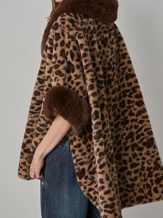 Women's Camel Cape with Fur Details