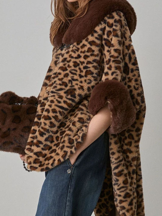 Women's Camel Cape with Fur Details