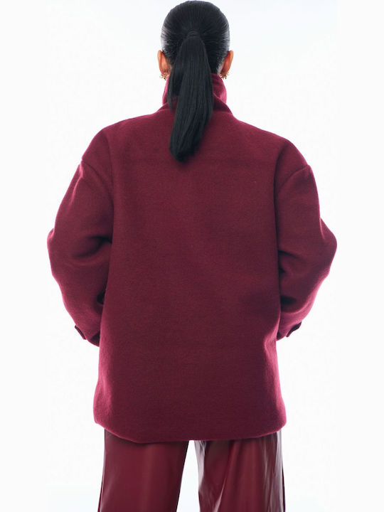 Women's Bordeaux Peacoat with Buttons