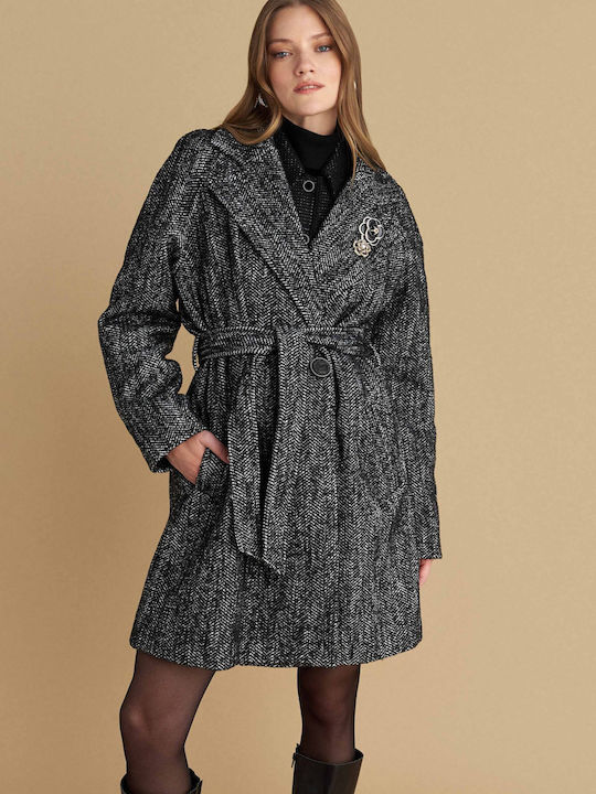 Women's Black Peacoat with Belt