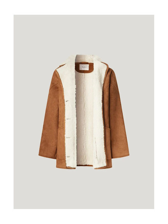 Sherpa Γυναικείο Caramel Beige Ημίπαλτο με Κουμπιά