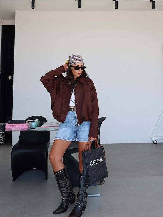 Γυναικείο Suede Bomber Jacket Ταμπα-καφε