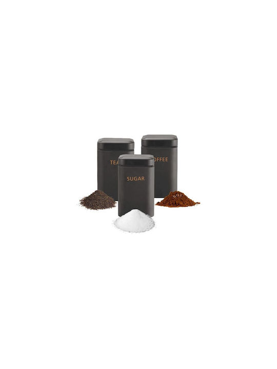 Cheffinger Set of 3 Jars for Coffee Sugar Tea with Metallic Brown Lid 9x9x9cm 3 Pieces