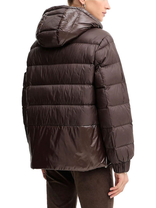 Women's Puffer Jacket for Winter with Hood Brown