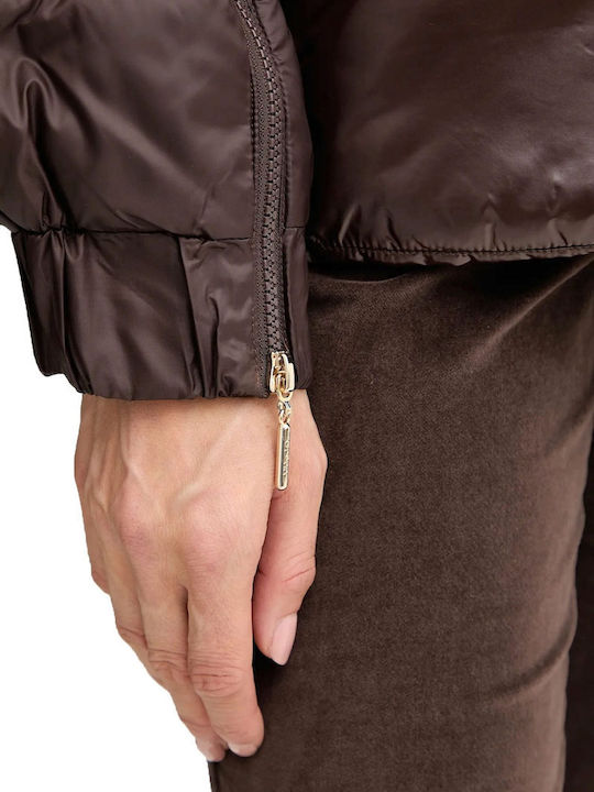Women's Puffer Jacket for Winter with Hood Brown
