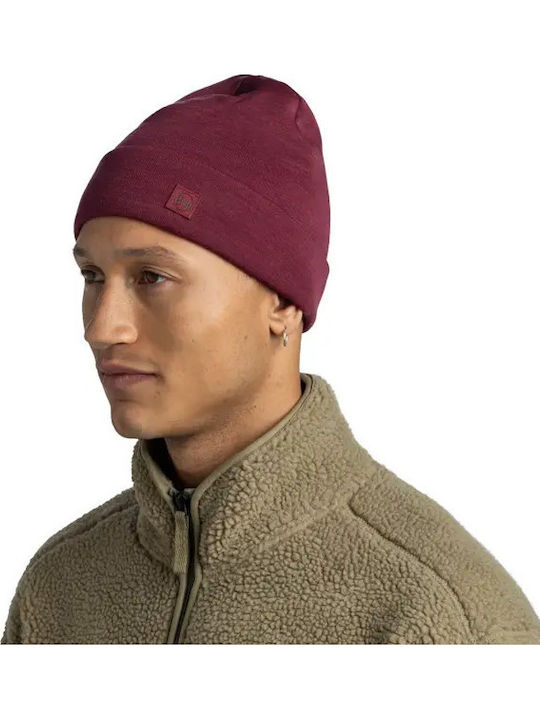 Merino Beanie Unisex Σκούφος Πλεκτός σε Μπορντό χρώμα