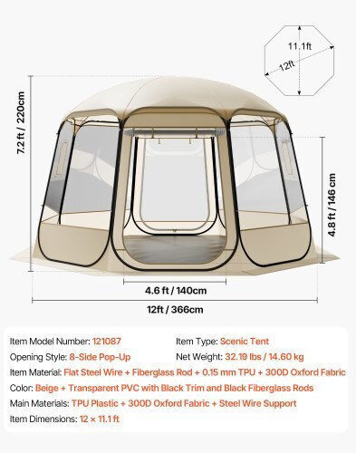 Vevor Χειμερινή Σκηνή Camping Pop Up Διάφανη 336x345x220εκ.
