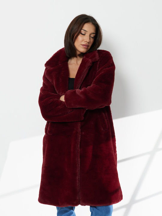 Women's Long Fur Burgundy