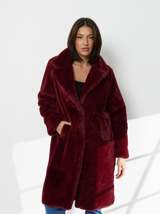 Women's Long Fur Burgundy