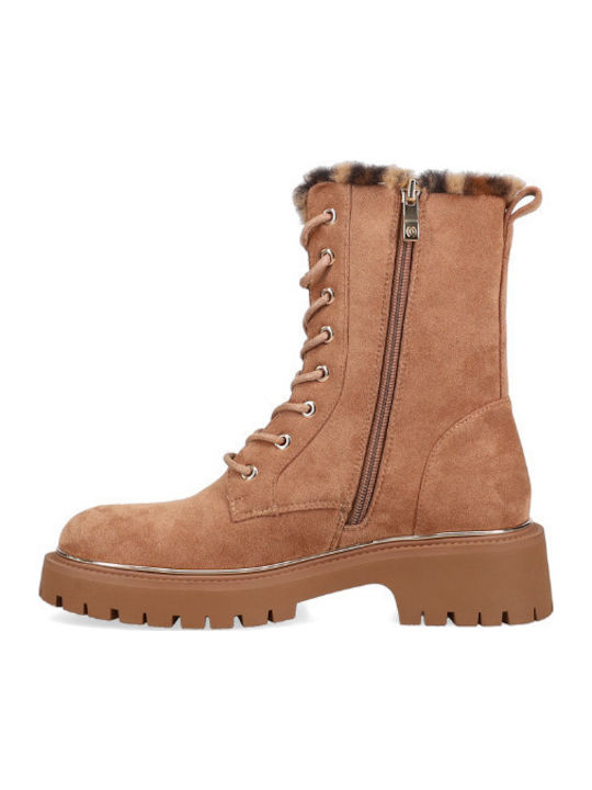 Women's Ankle Boots with Medium Heel & Fur Beige