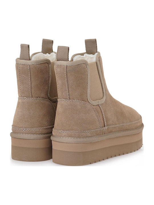 Leather Women's Ankle Boots with Fur Brown