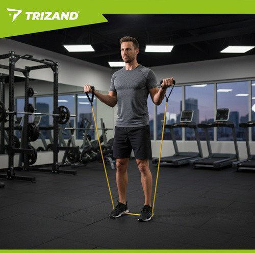 Trizand Тръбести ленти за фитнес с дръжки Комплект 5бр Жълти 1.2м