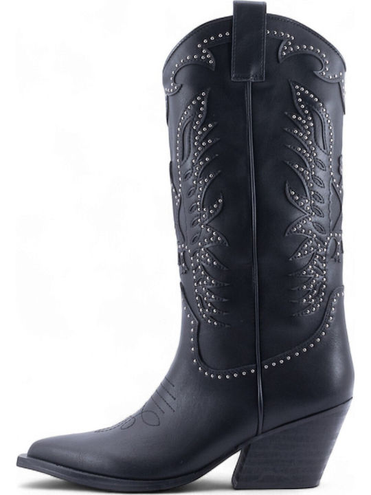 Medium Heel Cowboy Boots Black