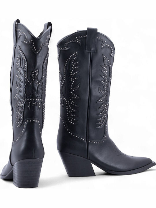 Medium Heel Cowboy Boots Black