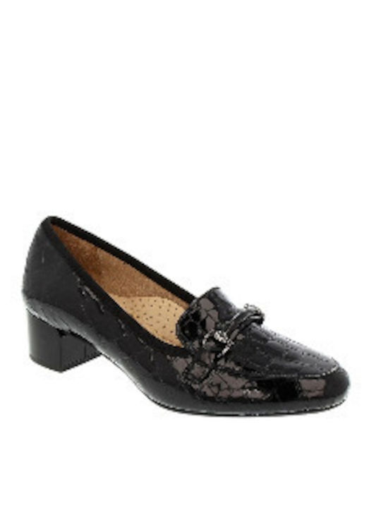 Leder Pumps mit flachem Absatz Schwarz