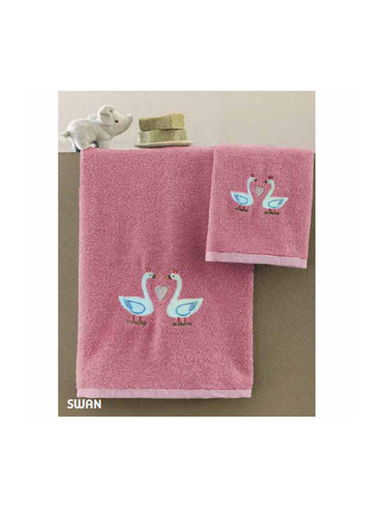 Palamaiki Σετ Βρεφικές Πετσέτες 2τμχ Swan Ροζ Βάρους 380gr/m²