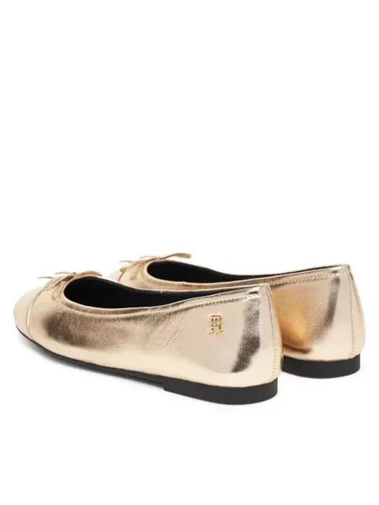 Leather Pointy Ballerinas Gold
