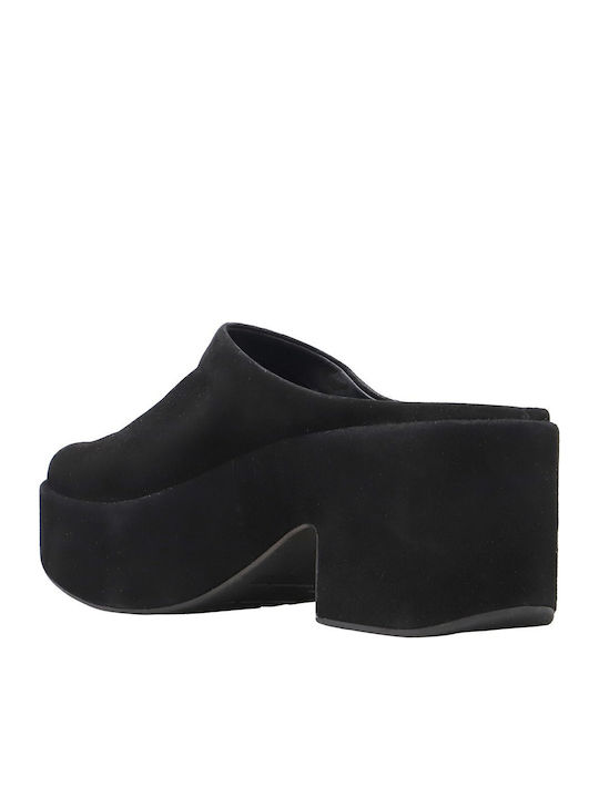 Suede Mules With Chunky High Heel In Black Colour
