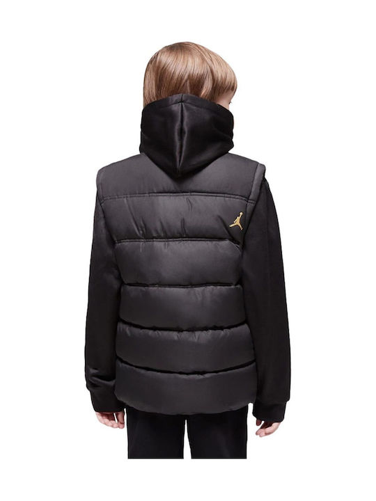 Down Jacket Kids Sports Sleeveless Windproof Hooded Black