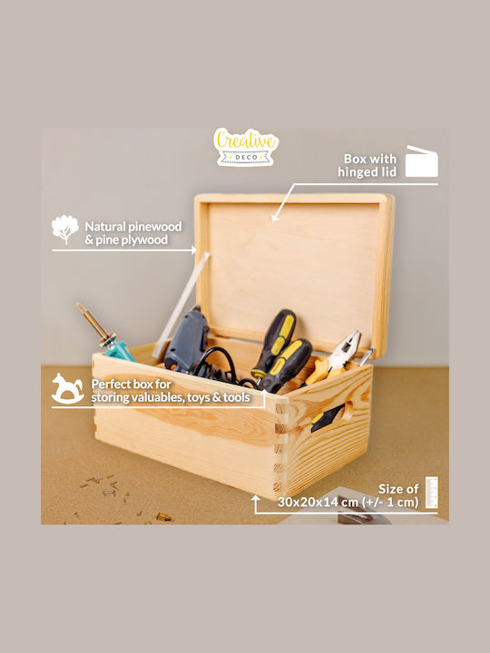 Creative Deco Large Wooden Box Lid Decoration 30 X 20 X 13 Cm + 1cm Handle