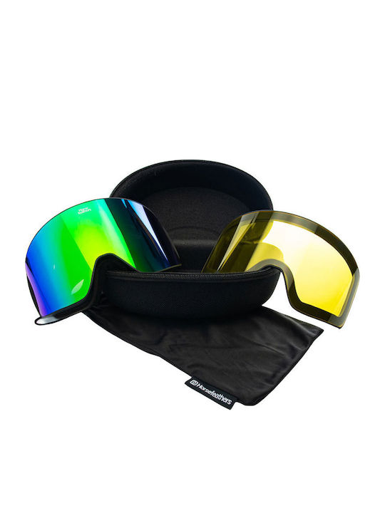 Horsefeathers Mască de Schi și Snowboard pentru Adulți Neagră cu Lentilă Verde Oglindă