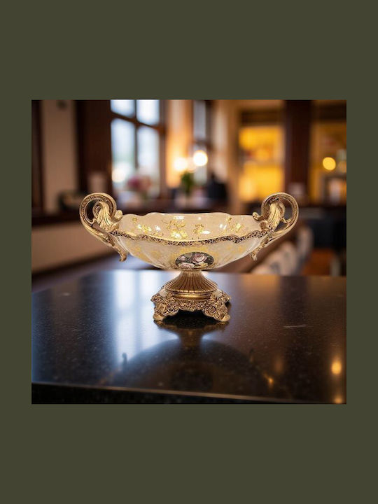 Decorative Bowl Pedestal Polyresin Beige Flowers 38x25x21cm 819-01134 Estheti