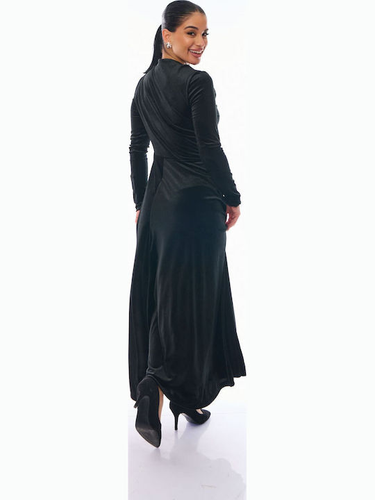 Rochie Maxi de Seară Catifea Wrap-Around Neagră