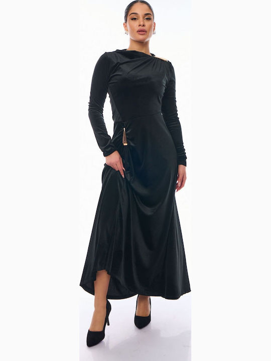Rochie Maxi de Seară Catifea Wrap-Around Neagră