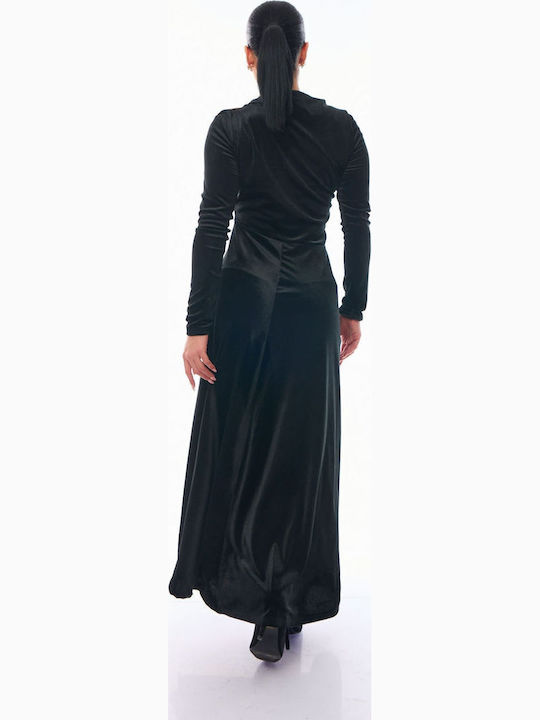 Rochie Maxi de Seară Catifea Wrap-Around Neagră