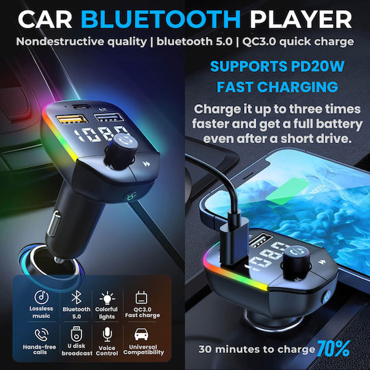 Luvlu FM Transmitter Αυτοκινήτου με Bluetooth / Type-C / USB
