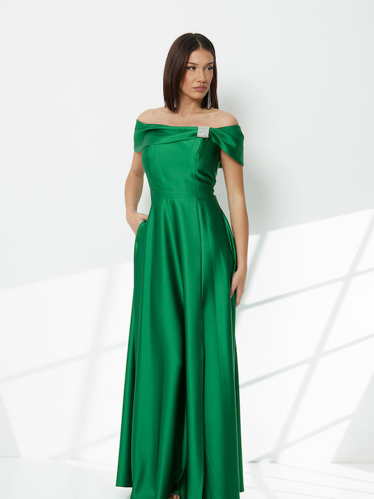 Rochie Maxi pentru Nuntă - Botez Satin Verde F2331_0059