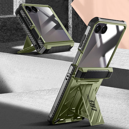 Supcase Hülle mit Displayschutz Galaxy Z Flip 7 Scharnier Gürtelclip Dunkles Grün