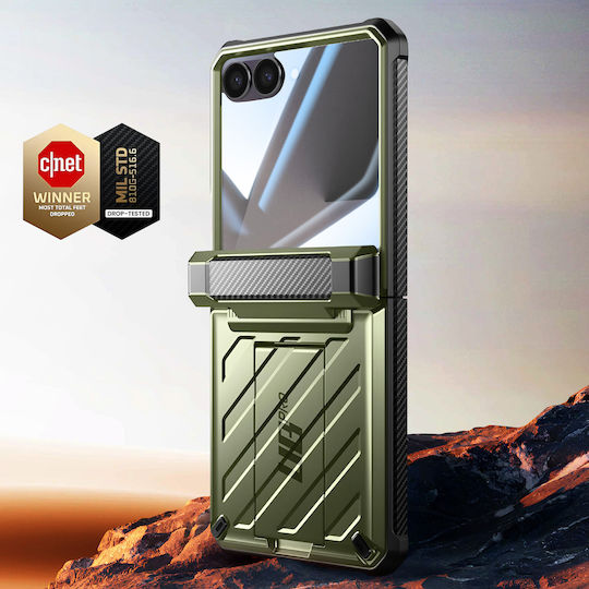 Supcase Hülle mit Displayschutz Galaxy Z Flip 7 Scharnier Gürtelclip Dunkles Grün