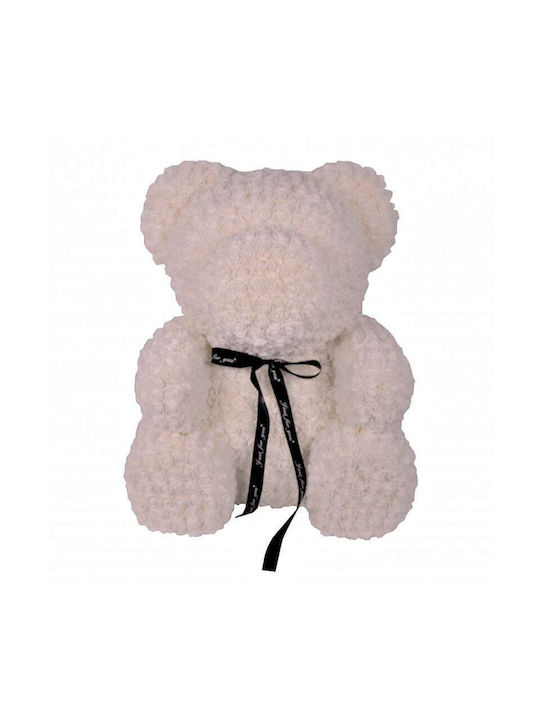 Ursuleț Floral Alb Din Trandafiri 70 Cm Decorat Manual