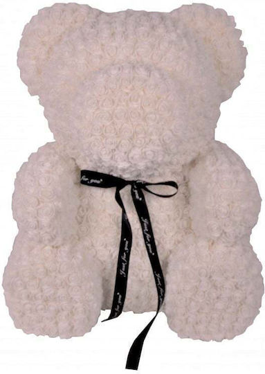 Ursuleț Floral Alb Din Trandafiri 70 Cm Decorat Manual