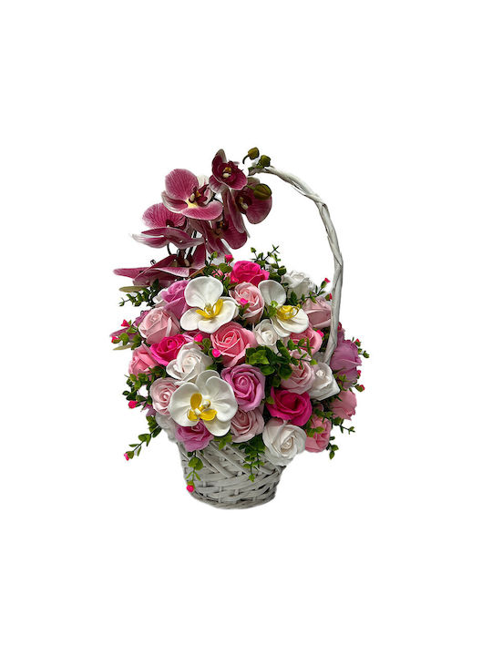 Coș Royal Orchid Orhidee Săpun Trandafiri Accesorizați Flori și Plante Artificiale Roz Alb Fuchsia