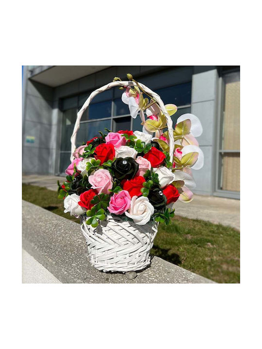 Coș Regal Orhidee Trandafiri Săpun Accesorizați Flori și Plante Artificiale Roșii Roz Verzi