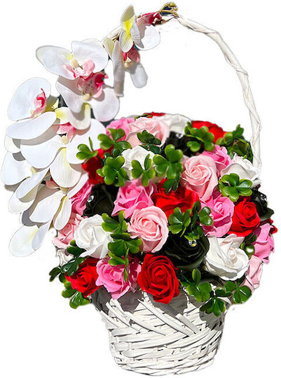 Royal Orchid Basket Soap Roses Accessorized Artificial Flowers Plants Red Pink Green