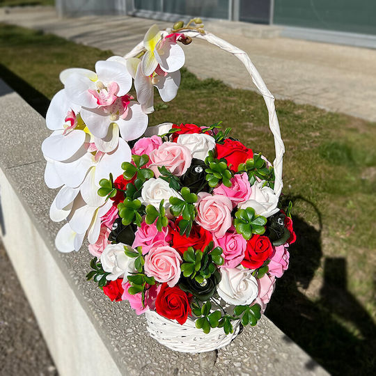 Royal Orchid Basket Soap Roses Accessorized Artificial Flowers Plants Red Pink Green