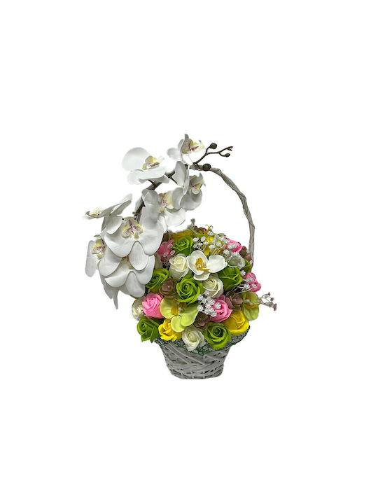 Coș Royal Orchid Trandafiri Săpun Orhidee Decorate Flori și Plante Artificiale Galbene Verzi Albe